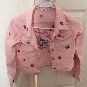 Hannah Banana Pink Floral Embroidered Jean Jacket